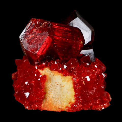 1.9" Stunning Red Pruskite Yellow Base Crystal Mineral Specimen From Poland - Fossil Age Minerals