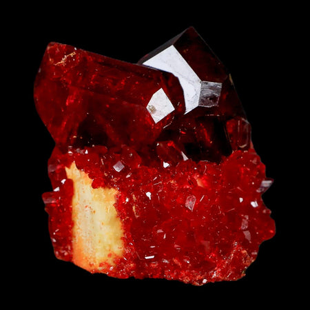1.9" Stunning Red Pruskite Yellow Base Crystal Mineral Specimen From Poland