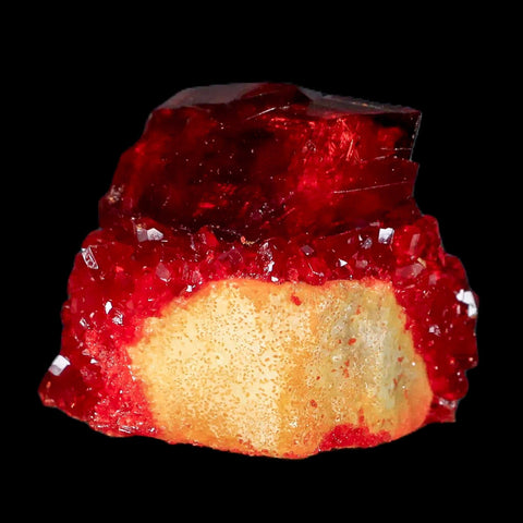 2.3" Stunning Red Pruskite Yellow Base Crystal Mineral Specimen From Poland - Fossil Age Minerals