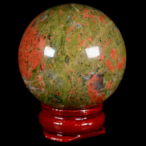40MM Unakite Sphere Ball Green Epidote Pink Orthoclase Polished  Mineral  Stand - Fossil Age Minerals