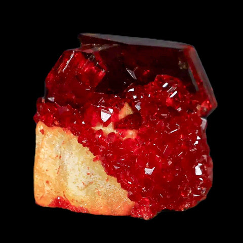 2.3" Stunning Red Pruskite Yellow Base Crystal Mineral Specimen From Poland - Fossil Age Minerals