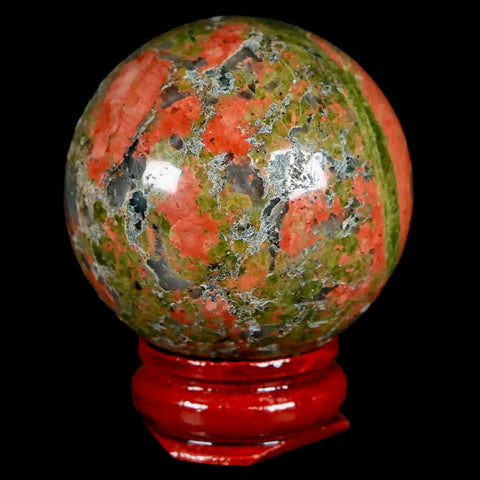40MM Unakite Sphere Ball Green Epidote Pink Orthoclase Polished  Mineral  Stand - Fossil Age Minerals