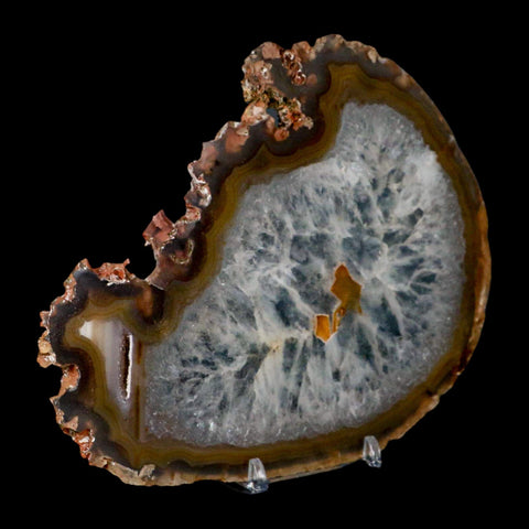 5.9" Polished Cut Agate Geode Crystal Quarts Chalcedony Mineral Specimen Stand - Fossil Age Minerals