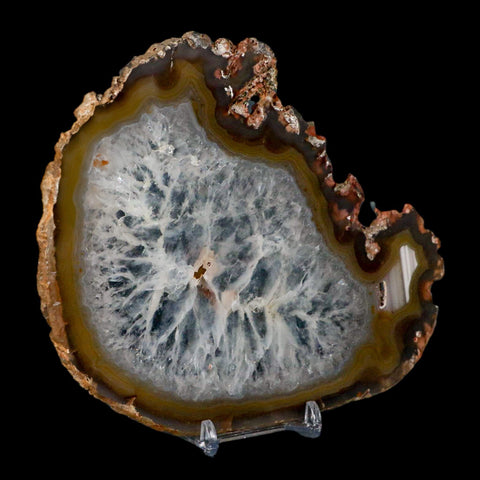 5.9" Polished Cut Agate Geode Crystal Quarts Chalcedony Mineral Specimen Stand - Fossil Age Minerals