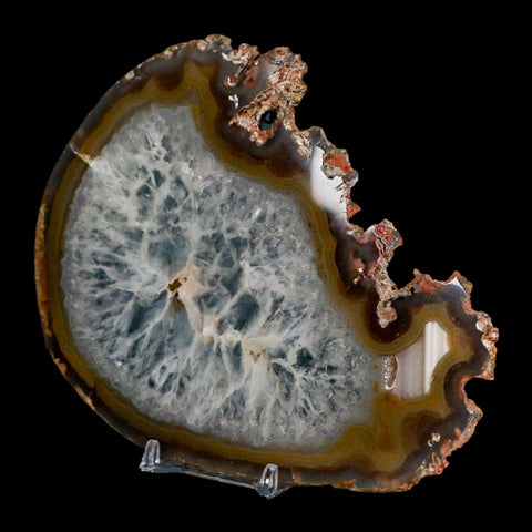 5.9" Polished Cut Agate Geode Crystal Quarts Chalcedony Mineral Specimen Stand - Fossil Age Minerals