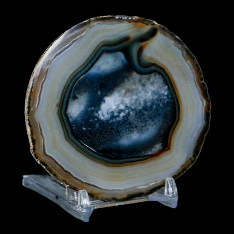 3.3" Polished Cut Agate Geode Crystal Quarts Chalcedony Mineral Specimen Stand - Fossil Age Minerals