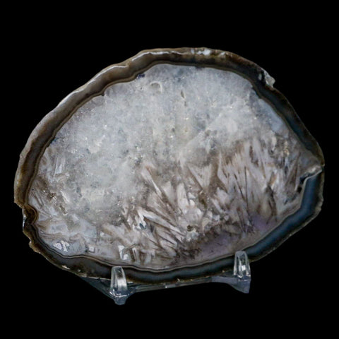 4" Polished Cut Agate Geode Crystal Quarts Chalcedony Mineral Specimen Stand - Fossil Age Minerals