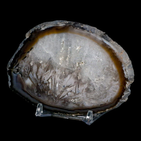 4" Polished Cut Agate Geode Crystal Quarts Chalcedony Mineral Specimen Stand - Fossil Age Minerals
