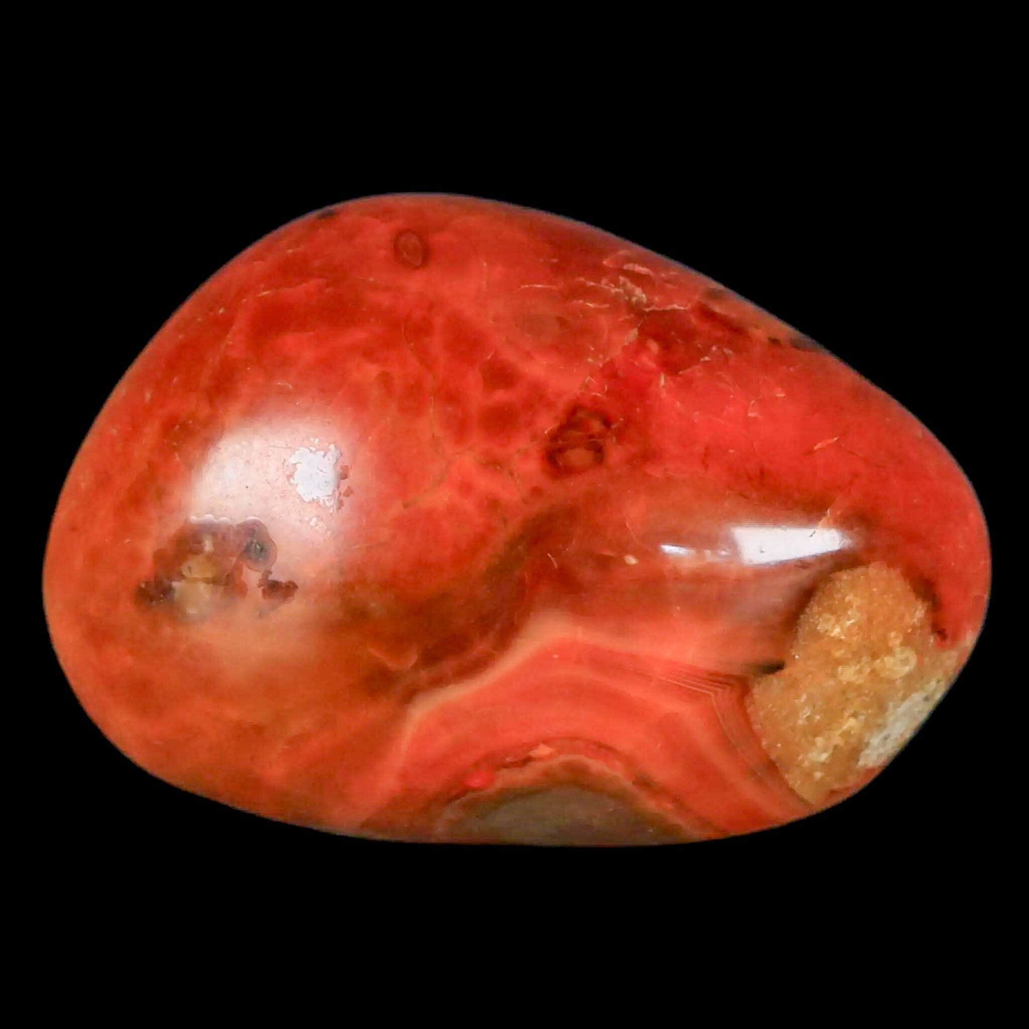 2" Polished Yellow Orange Silk Banded Agate Chalcedony Mineral Palm Stone - Fossil Age Minerals