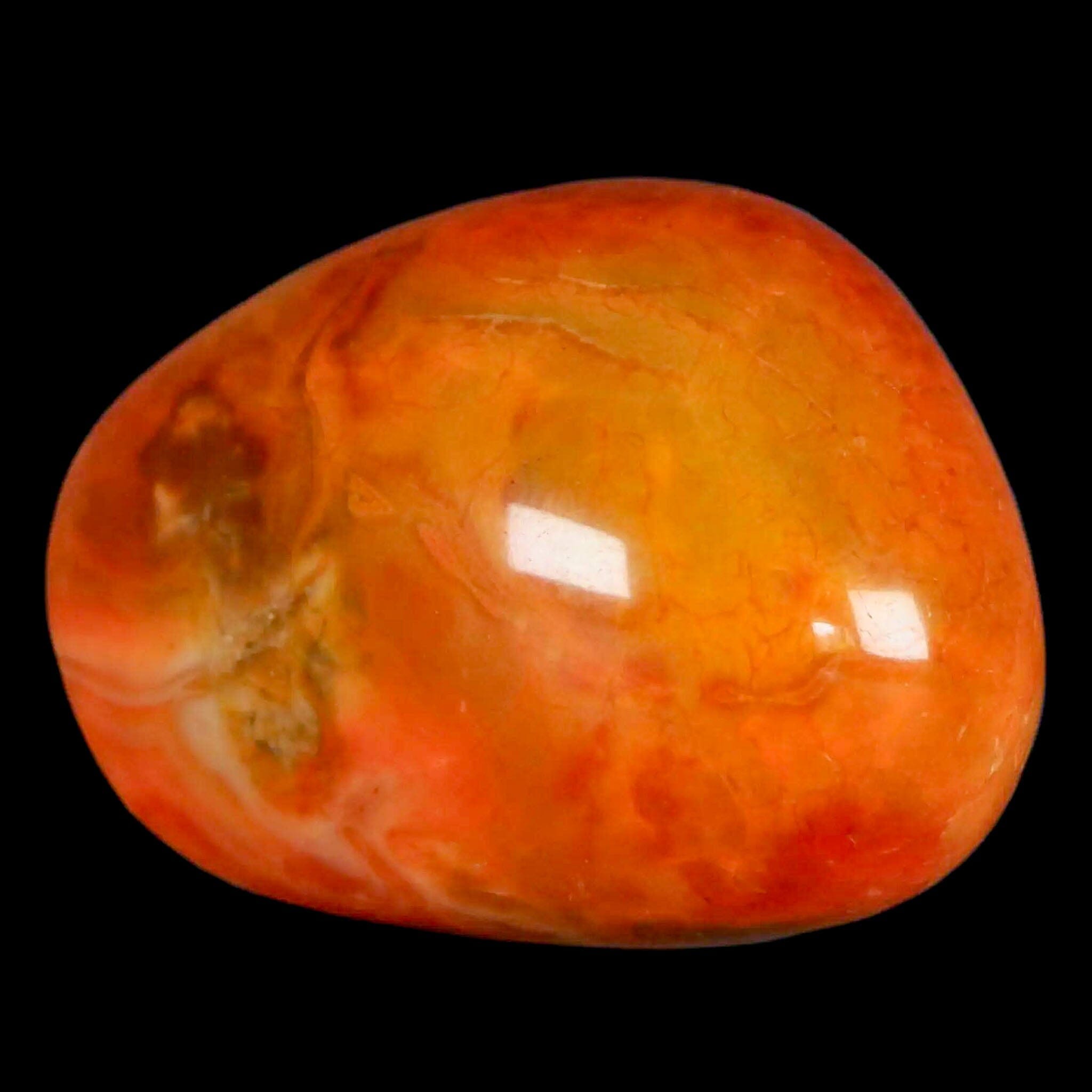 2" Polished Yellow Orange Silk Banded Agate Chalcedony Mineral Palm Stone - Fossil Age Minerals