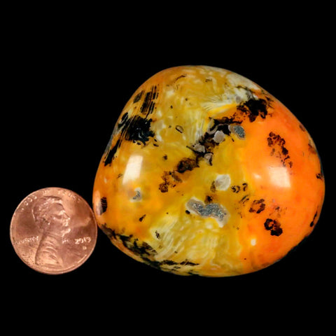 1.9" Polished Yellow Orange Silk Banded Agate Chalcedony Mineral Palm Stone - Fossil Age Minerals