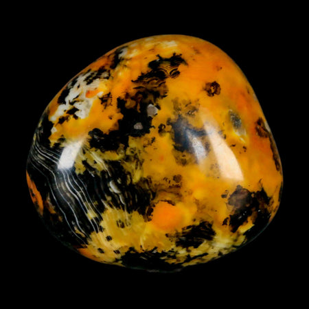 2" Polished Yellow Orange Silk Banded Agate Chalcedony Mineral Palm Stone