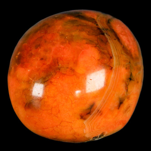 1.6" Polished Yellow Orange Silk Banded Agate Chalcedony Mineral Palm Stone - Fossil Age Minerals