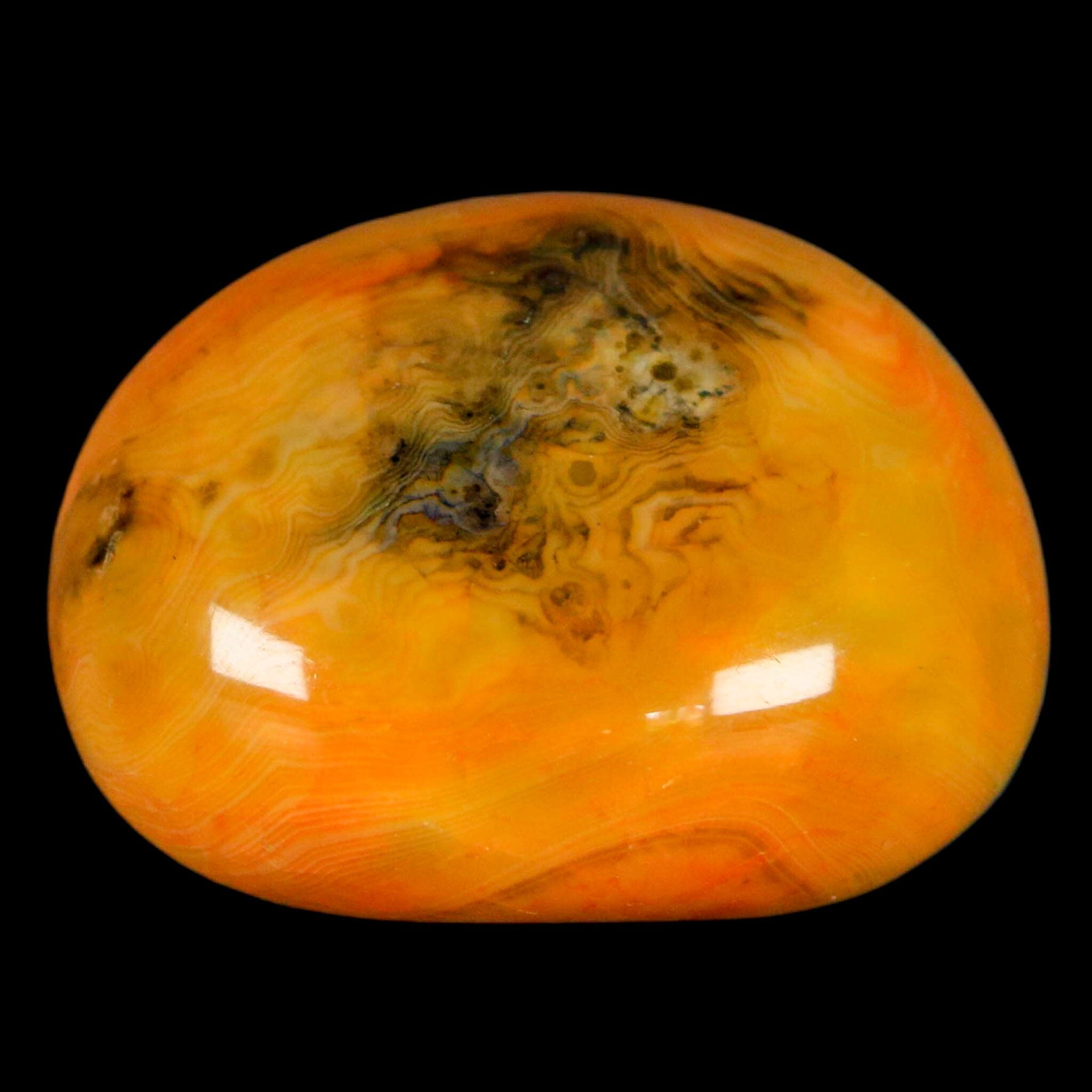 1.8" Polished Yellow Orange Silk Banded Agate Chalcedony Mineral Palm Stone - Fossil Age Minerals