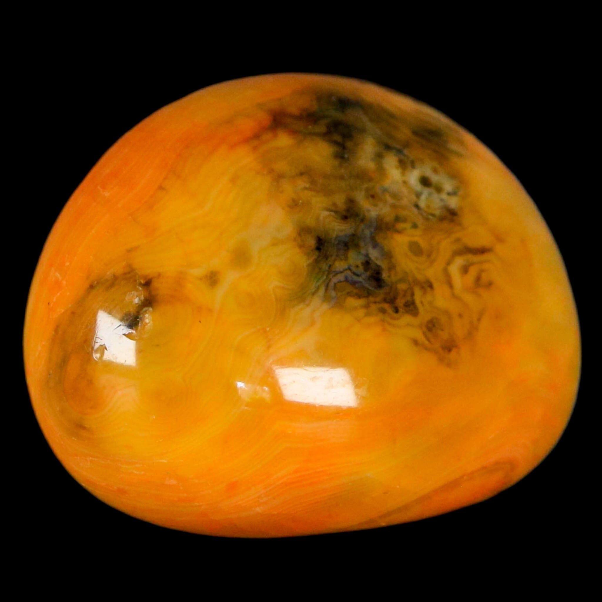1.8" Polished Yellow Orange Silk Banded Agate Chalcedony Mineral Palm Stone - Fossil Age Minerals
