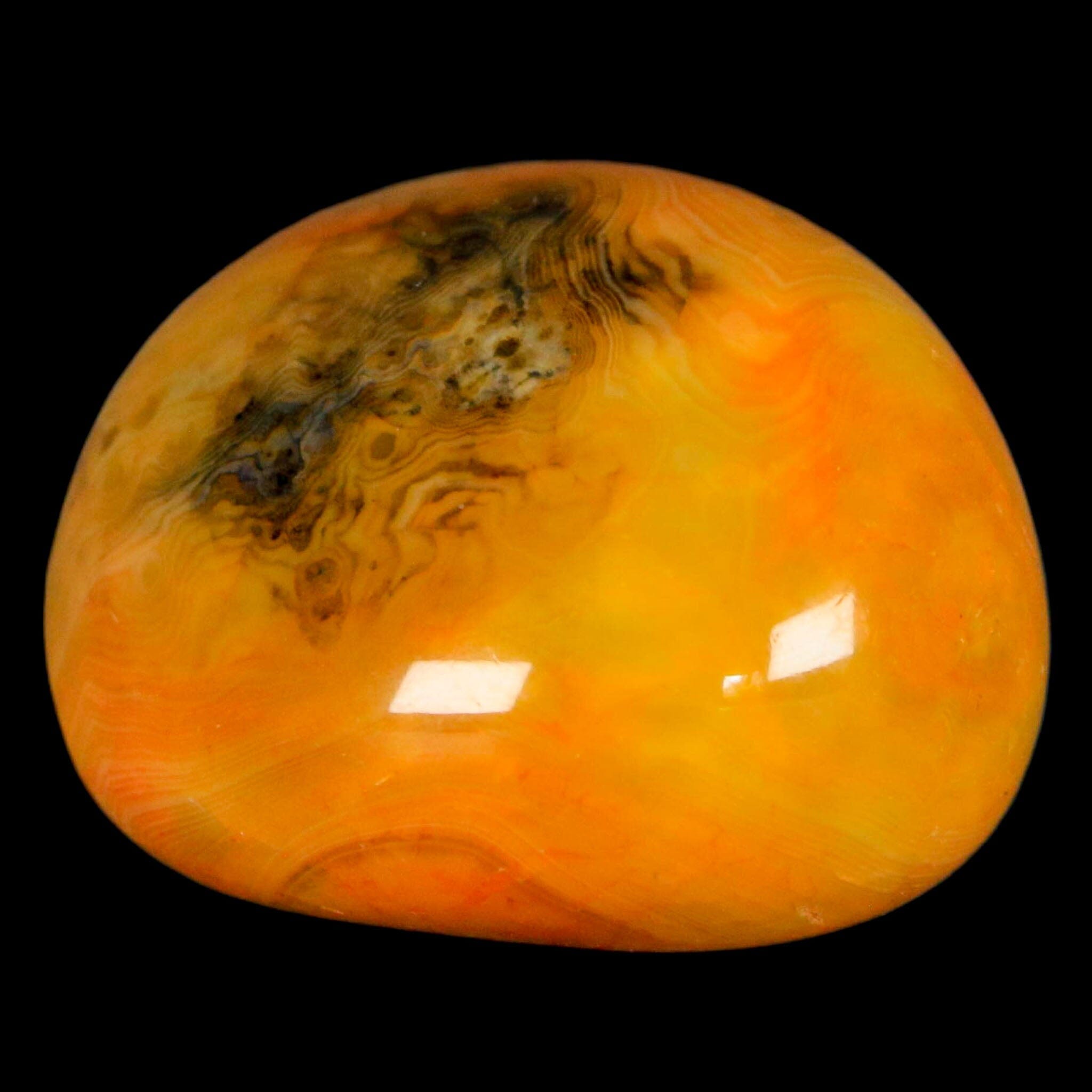 1.8" Polished Yellow Orange Silk Banded Agate Chalcedony Mineral Palm Stone - Fossil Age Minerals