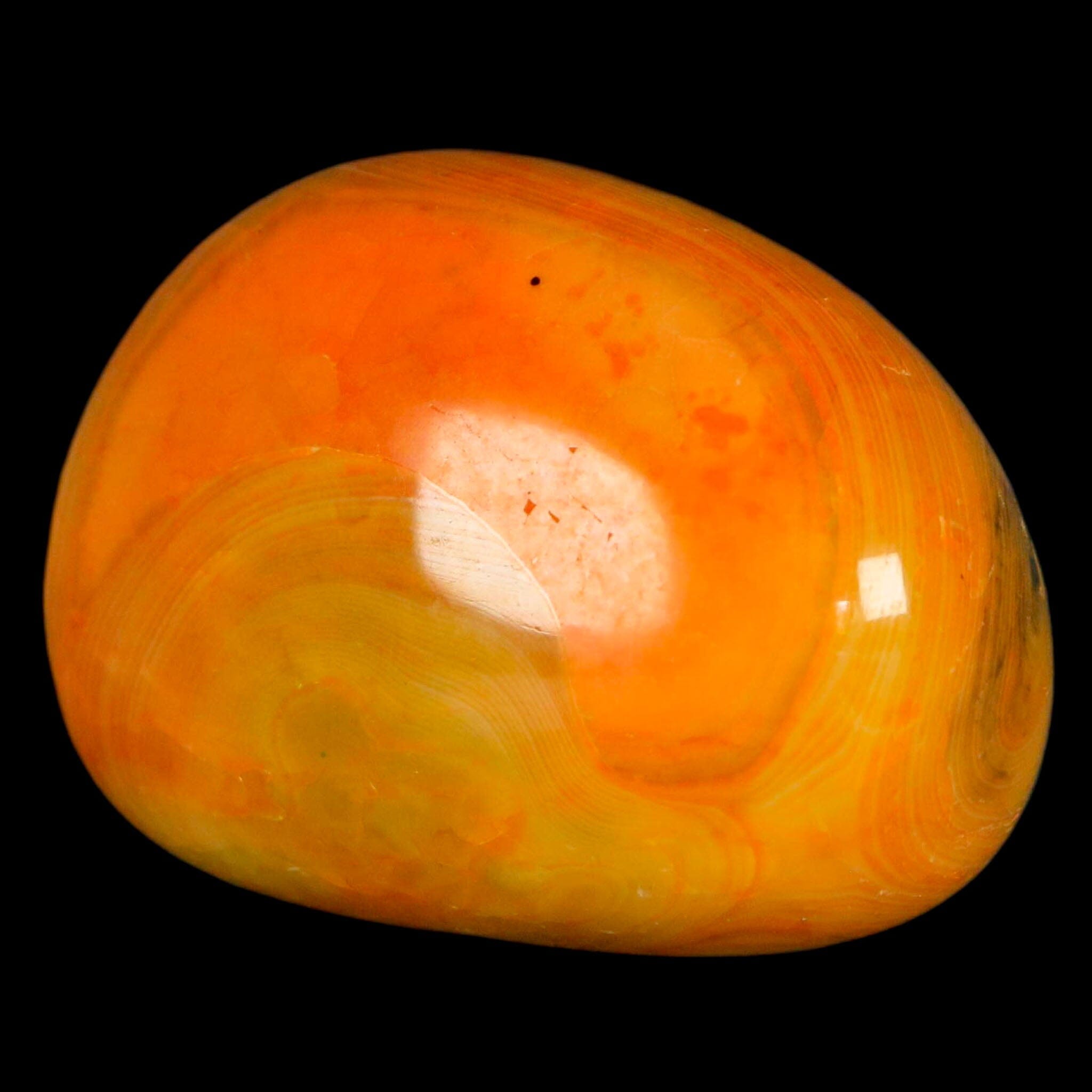 1.8" Polished Yellow Orange Silk Banded Agate Chalcedony Mineral Palm Stone - Fossil Age Minerals