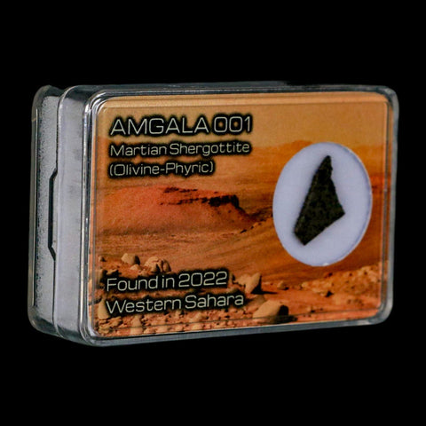 Mars Rock Martian Meteorite Amgala 001 Shergottite Olivine-Phyric Display - Fossil Age Minerals
