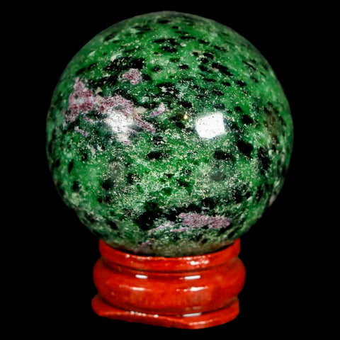 40MM Natural Polished Ruby In Zoisite Sphere Gemstone Crystal Ball Anyolite Stand - Fossil Age Minerals