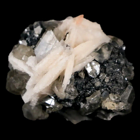 1.4" White Barite Blades, Cerussite Crystals, Galena Crystal Mineral Mabladen Morocco - Fossil Age Minerals