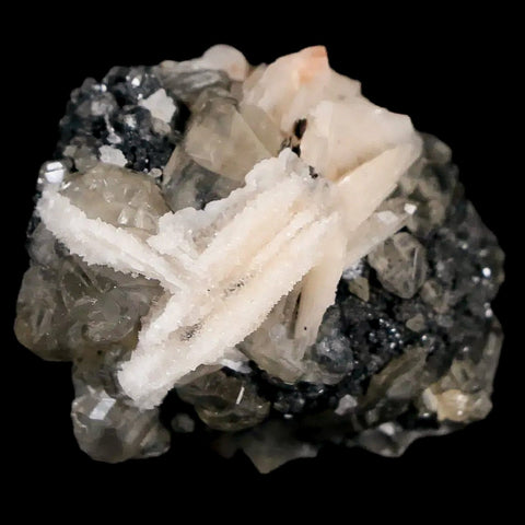 1.4" White Barite Blades, Cerussite Crystals, Galena Crystal Mineral Mabladen Morocco - Fossil Age Minerals