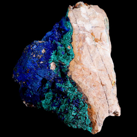 3.7" Azurite Crystals & Malachite On Barite Mineral Specimen Tiznit Morocco - Fossil Age Minerals