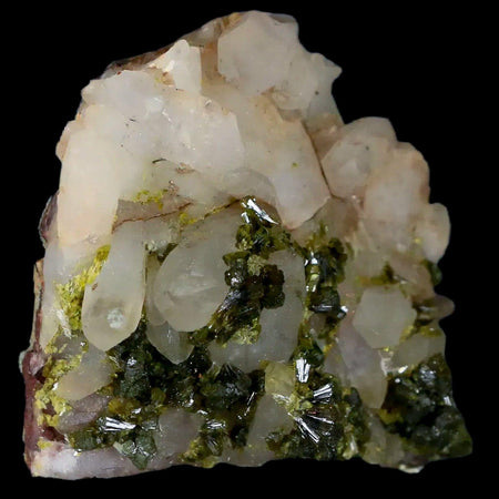 1.7" Rough Green Epidote Crystals On Quartz Cluster Mineral Specimen Imilchil, Morocco
