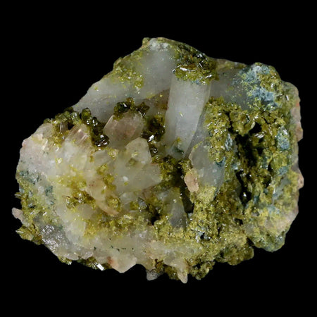 2.4" Rough Green Epidote Crystals On Quartz Cluster Mineral Specimen Imilchil, Morocco