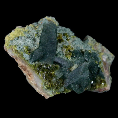 2.3" Rough Green Epidote Crystals On Quartz Cluster Mineral Specimen Imilchil, Morocco