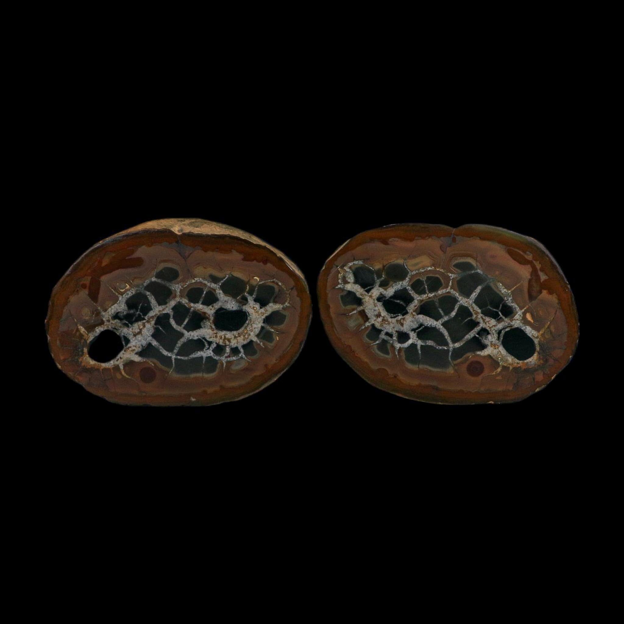 XL 4.1" Septarian Dragon Stone Polished Halves Nodule Mineral Specimen Morocco - Fossil Age Minerals