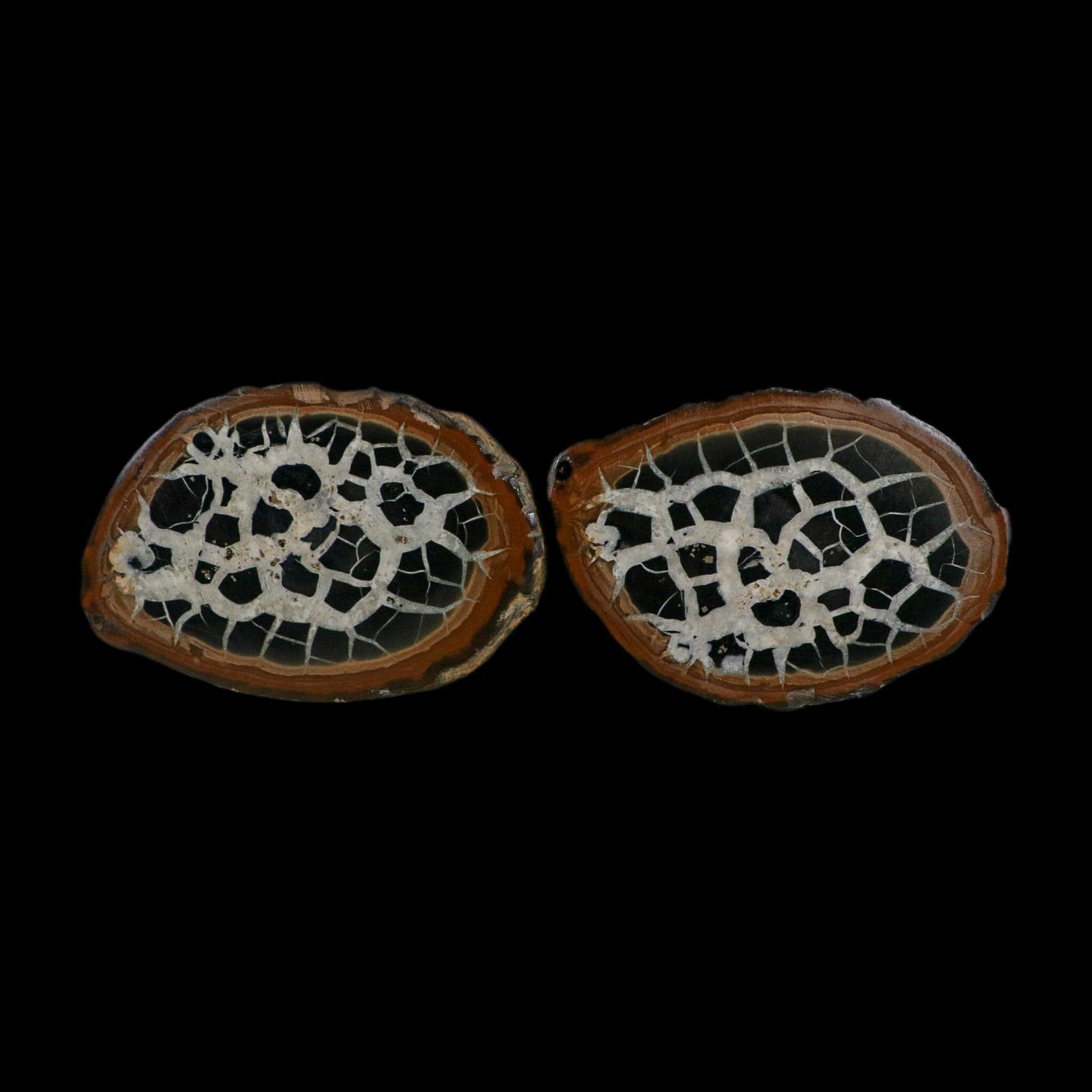 XL 3.7" Septarian Dragon Stone Polished Halves Nodule Mineral Specimen Morocco - Fossil Age Minerals