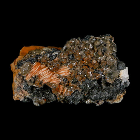 2.2" Sparkly Orange Barite Blades, Cerussite Crystals, Galena Crystal Mineral Morocco - Fossil Age Minerals