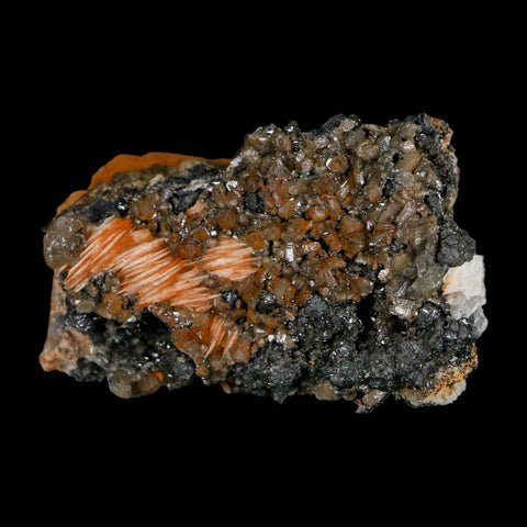 2.2" Sparkly Orange Barite Blades, Cerussite Crystals, Galena Crystal Mineral Morocco - Fossil Age Minerals