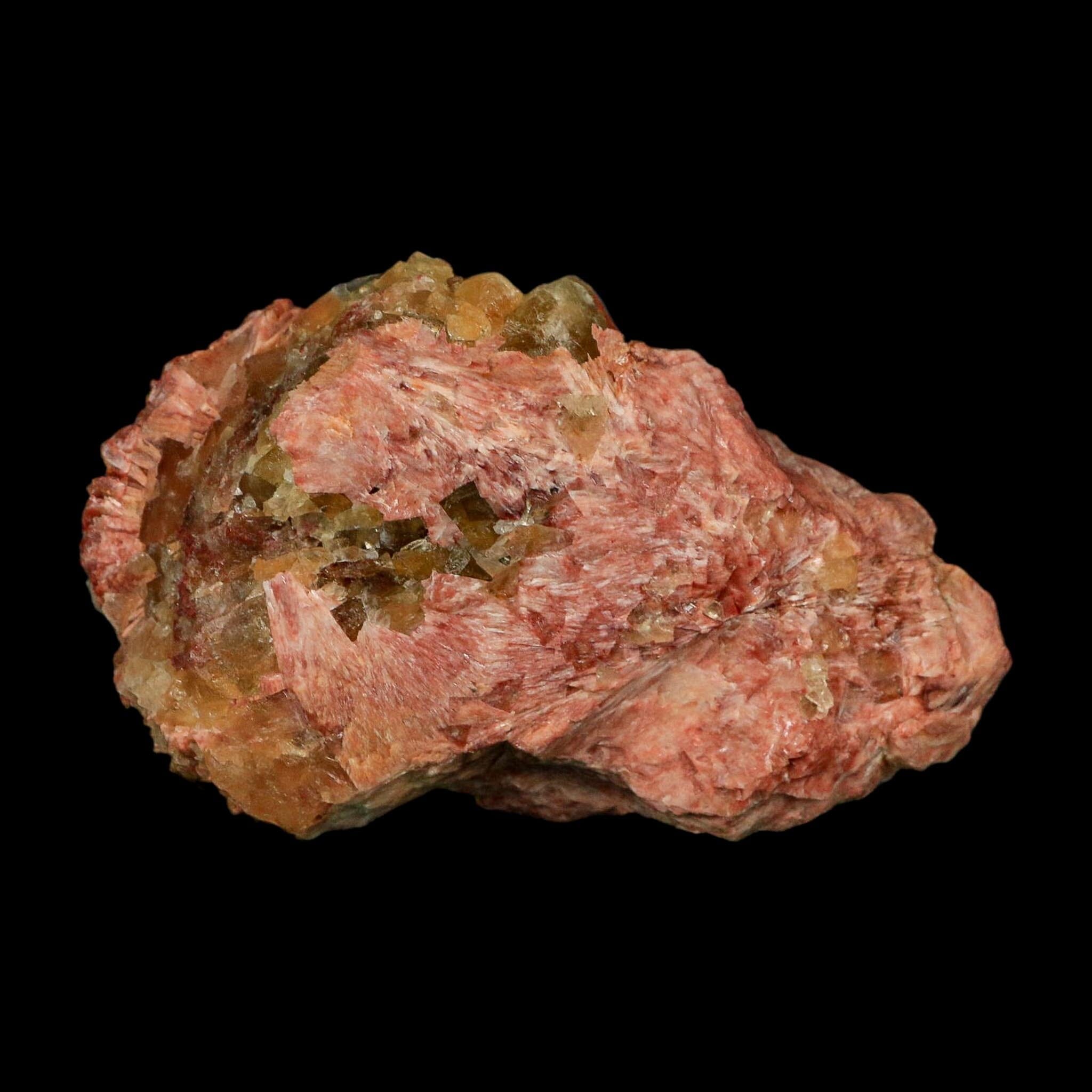 3.6" Yellow Fluorite on Orange Barite Blade Crystals Minerals Taouirirt Morocco - Fossil Age Minerals