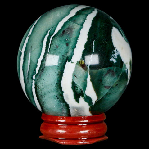 50MM Sardonyx Mineral Specimen Green And White Sphere Ball Orb Brazil Stand