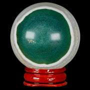 48MM Sardonyx Mineral Specimen Green And White Sphere Ball Orb Brazil Stand