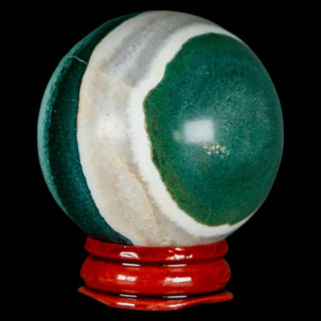 48MM Sardonyx Mineral Specimen Green And White Sphere Ball Orb Brazil Stand