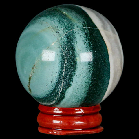 48MM Sardonyx Mineral Specimen Green And White Sphere Ball Orb Brazil Stand