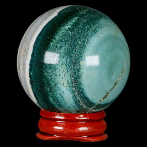 48MM Sardonyx Mineral Specimen Green And White Sphere Ball Orb Brazil Stand