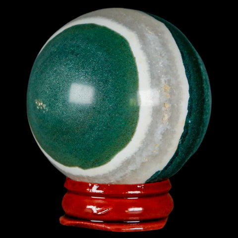 48MM Sardonyx Mineral Specimen Green And White Sphere Ball Orb Brazil Stand