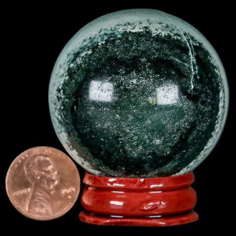 45MM Sardonyx Mineral Specimen Vug Green White Sphere Ball Orb Brazil Stand