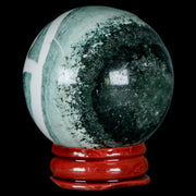 45MM Sardonyx Mineral Specimen Vug Green White Sphere Ball Orb Brazil Stand