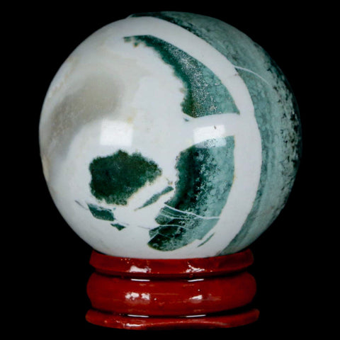 45MM Sardonyx Mineral Specimen Vug Green White Sphere Ball Orb Brazil Stand