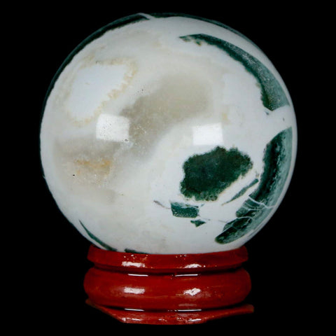 45MM Sardonyx Mineral Specimen Vug Green White Sphere Ball Orb Brazil Stand