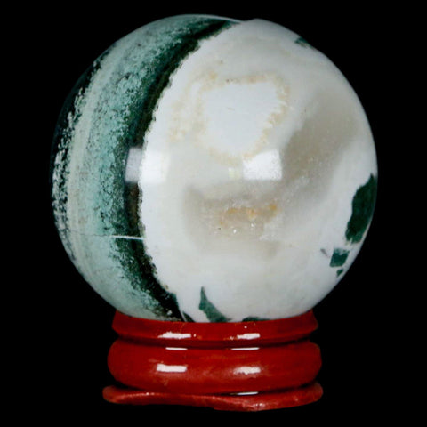 45MM Sardonyx Mineral Specimen Vug Green White Sphere Ball Orb Brazil Stand