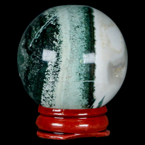 45MM Sardonyx Mineral Specimen Vug Green White Sphere Ball Orb Brazil Stand