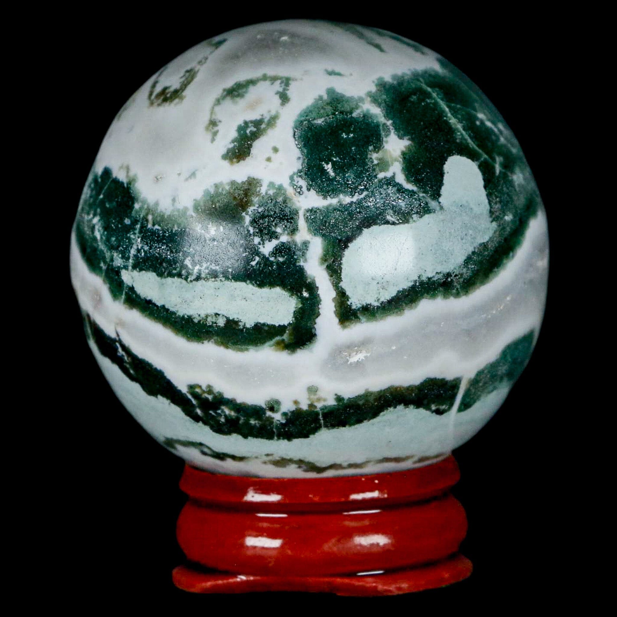 47MM Sardonyx Mineral Specimen Green White Sphere Ball Orb Brazil Stand - Fossil Age Minerals