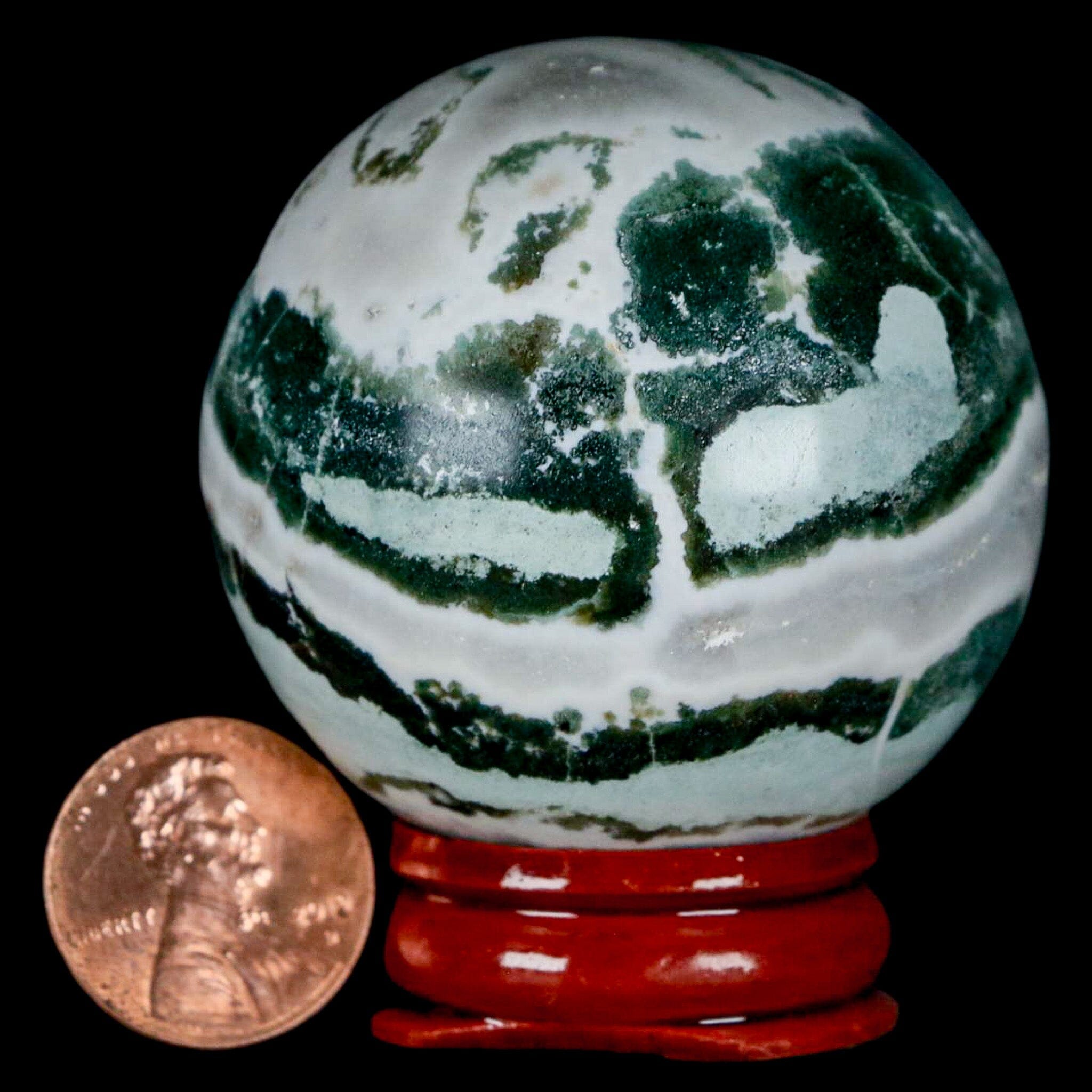 47MM Sardonyx Mineral Specimen Green White Sphere Ball Orb Brazil Stand - Fossil Age Minerals