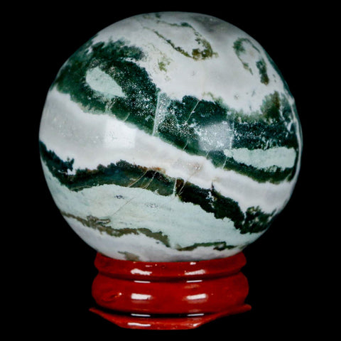 47MM Sardonyx Mineral Specimen Green White Sphere Ball Orb Brazil Stand