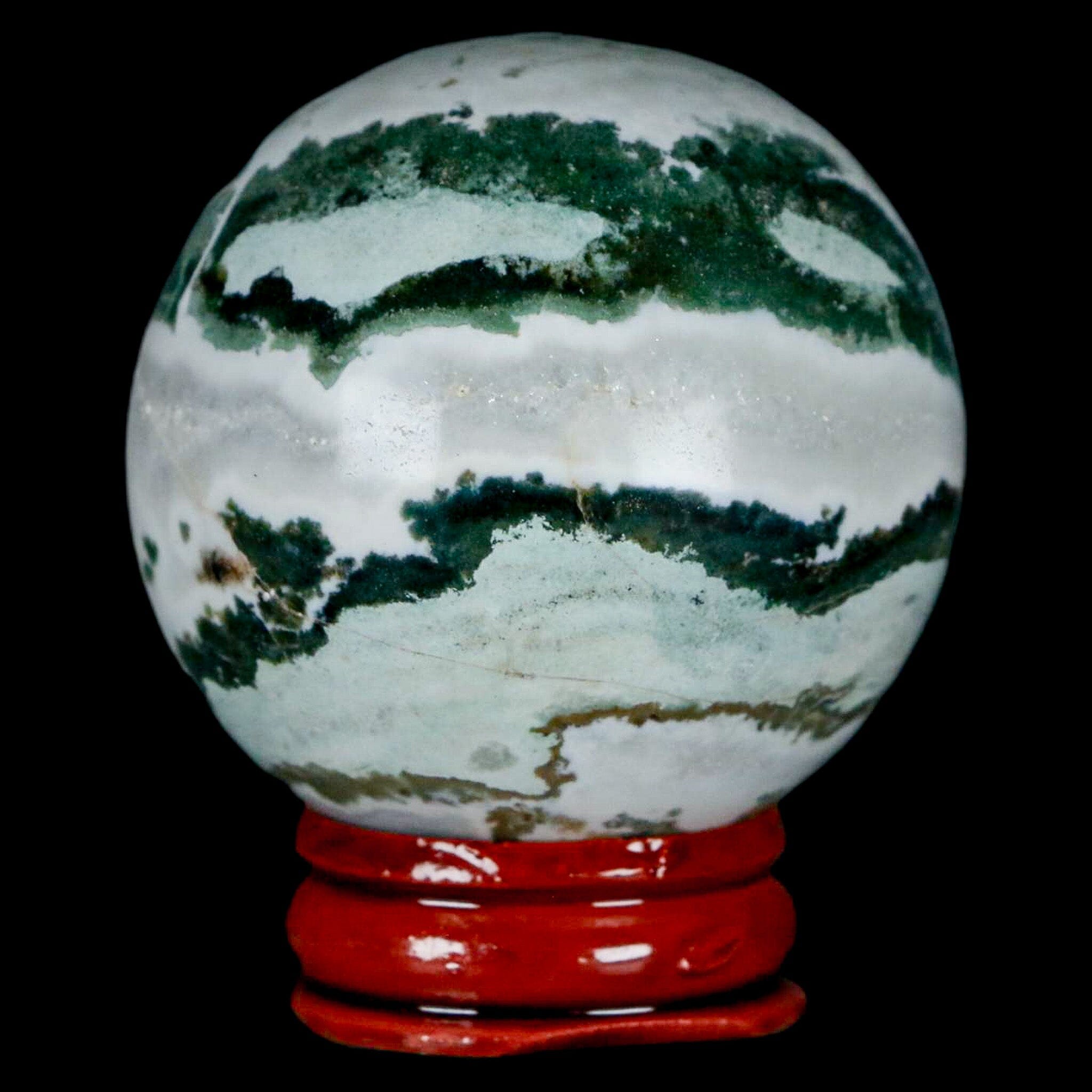 47MM Sardonyx Mineral Specimen Green White Sphere Ball Orb Brazil Stand - Fossil Age Minerals